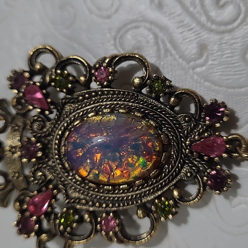 Sarah Coventry Contessa/Cabochon Rhinestone Brooch/Pendant Vintage Multicolor - Picture 5 of 11